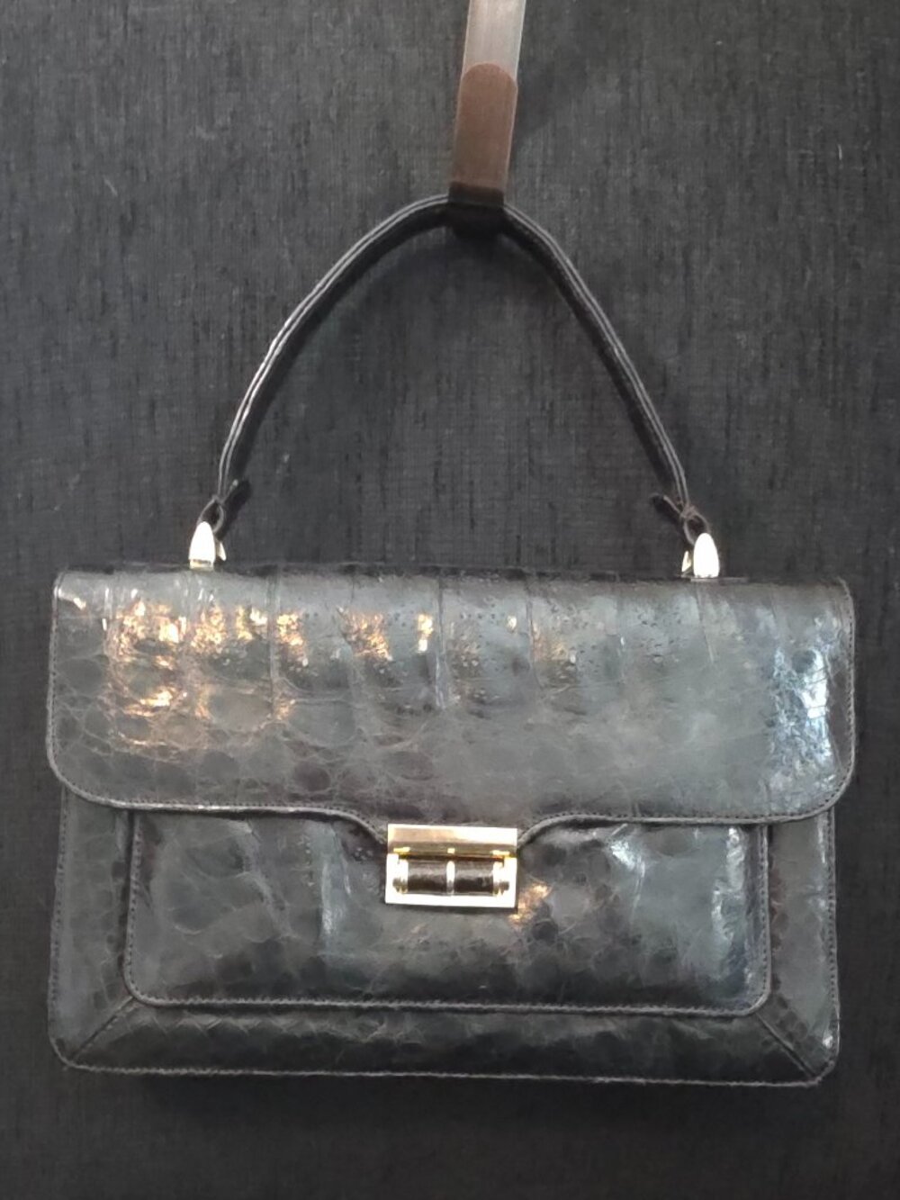 Vintage Black Crocodile Leather Handbag